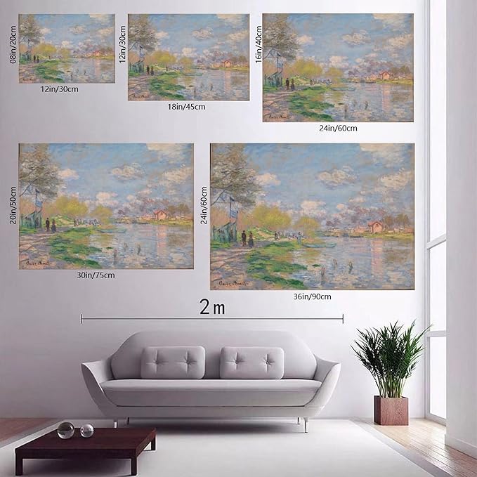 CFIOZYOS 40+ Monet Famous Print Posters Spring by The Seine by Claude Monet Impressionism Canvas Art Poster And Wall Art Picture Print Modern Family Bedroom Decor Posters Frame 12×18inch(30×45cm)