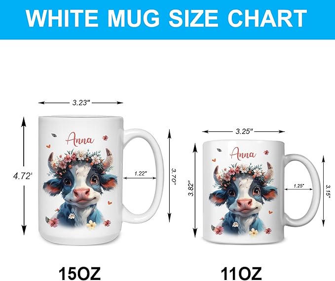 Hyturtle Personalized Cute Cow Mug Gift For Cow Lover - Just A Girl Who Loves Highland Cows - Cow Gift For Women - Gift For Animal Lover - Birthday - Custom Name Coffee Cup Ceramic Mug 11oz - 15oz