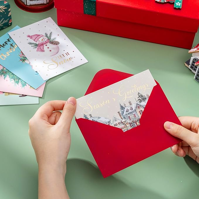 Christmas Cards, 36 Pack Merry Christmas Cards with Envelopes & Stickers, 4x6 Inch Holiday Card, 6 Assorted Designs Greeting Card for Xmas