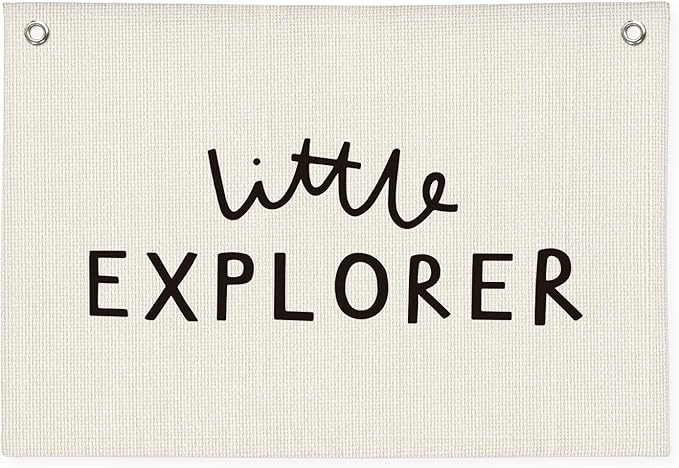 Little Explorer Baby Shower Linen Canvas Banner, Boys Room Decor, Camping Wall Hanging Canvas Banner Flag Decor for Toddler Boy Room Nursery Playroom, 20x30 Inch