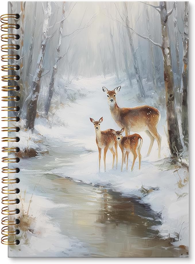 XNXLDYLH Vintage Winter Christmas Scene Deer Notebook Journal, Rustic Farmhouse Spiral Notebook, Nature Journals Notebooks, Christmas Winter Deer Office School Supplies Gifts for Women Men,5.5x8.3Inch