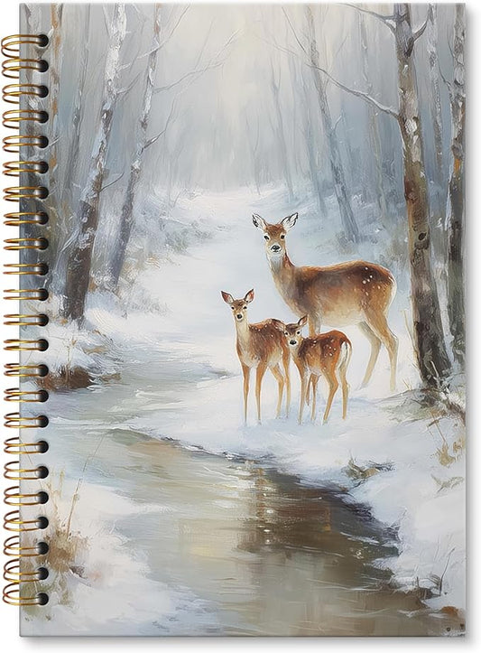 XNXLDYLH Vintage Winter Christmas Scene Deer Notebook Journal, Rustic Farmhouse Spiral Notebook, Nature Journals Notebooks, Christmas Winter Deer Office School Supplies Gifts for Women Men,5.5x8.3Inch
