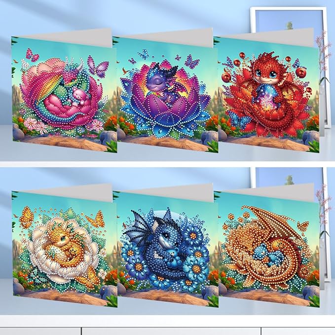Ceitura 6Pcs DIY Shell Breaker Baby Dragon Diamond Art Painting Crafts Rhinestone Painting Makeing Greeting Card Making Kit Postcard for Holiday Christmas New Year Party Favors 11.81 * 5.9 inch