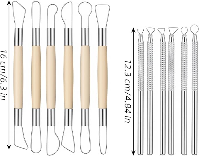 14pcs Pottery Trimming Tools Set, Clay Carving Tools with Aluminum Wood Stainless Steel for Carving Modeling Sculpting
