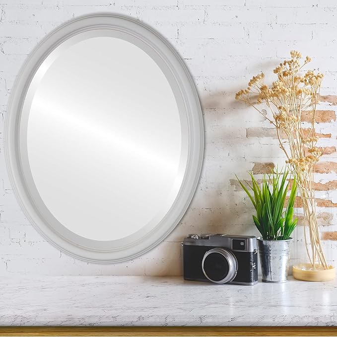 OVALCREST Oval Beveled Wall Mirror for Home Decor - Saratoga Style - Linen White - 20x26 Outside Dimensions