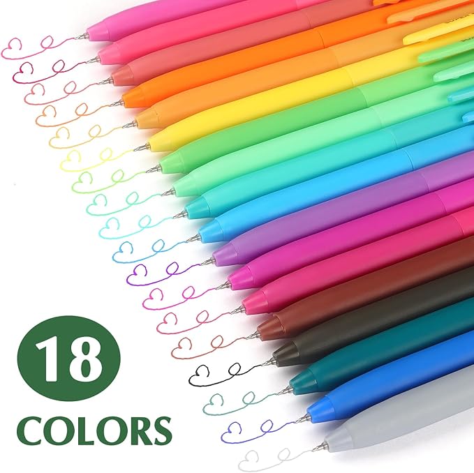 Bribobo Colored Gel Pens, 0.5mm Quick Dry Fine Point Smooth Writing Colorful Pens for Note Taking and Journaling, 18 PCS