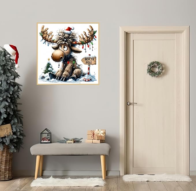 Christmas Painting by Numbers Kit for Adults Beginner,Cute Deer Color by Numbers for Adults,Moose Adult Paint by Number Kits on Canvas,Paint by Numbers Easy for Home Wall Decor 15.7X15.7 Inch