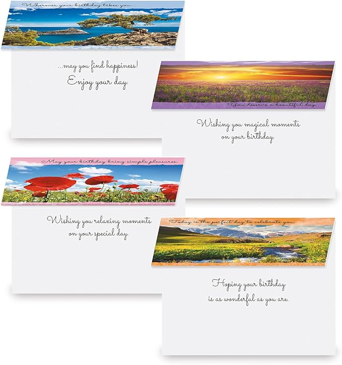 Current Scenic Inspirations Happy Birthday Greeting Card Set - Value Pack of 20 Cards With White Envelopes, 10 Designs, Large 5" x 7" Assortment
