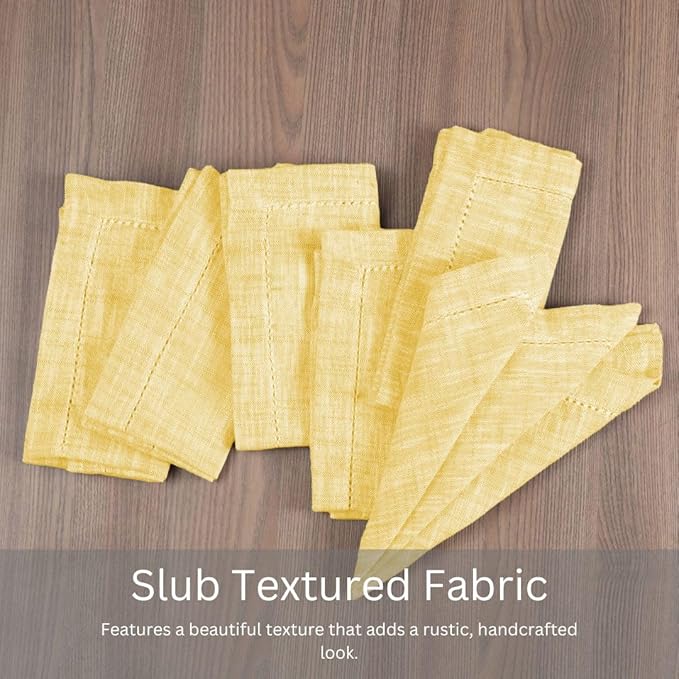 Slub Textured Dinner Napkins Set of 6-100% Cotton Cloth Napkins 18x18 Inch - Soft Durable Washable Fabric Napkins for Everyday Use & Special Occasions Christmas - Yellow