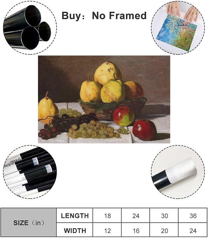 CFIOZYOS 40+ Monet Famous Print Posters Still Life with Pears And Grapes by Claude Monet Impressionism Canvas Wall Art Print Poster For Home School Office Decor Unframe 20×30inch(50×75cm)