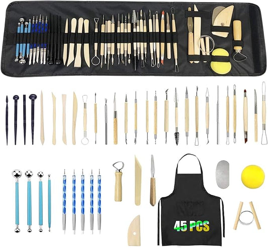 WQHDQLY Pottery Sculpting Tools 45PCS,Clay Tools Pottery Tools Clay Sculpting Tools for Kids Polymer Clay Tools Kit Ceramic Tools for DIY Handcraft Modeling Clay Carving Tools Set