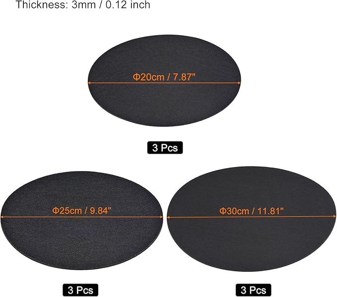 MECCANIXITY Plant Coasters 8 10 12 Inch Reversible Absorbent Waterproof Round Felt Pad Mat, Black 9in1 Set