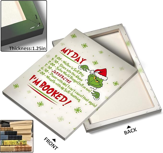Funny Christmas Canvas Wall Art Decor - “My Day I'm Booked” Humorous Holiday Decor - 24x30 inch Unique Humorous Christmas Decoration for Living Room or Office - Premium Quality Canvas Print