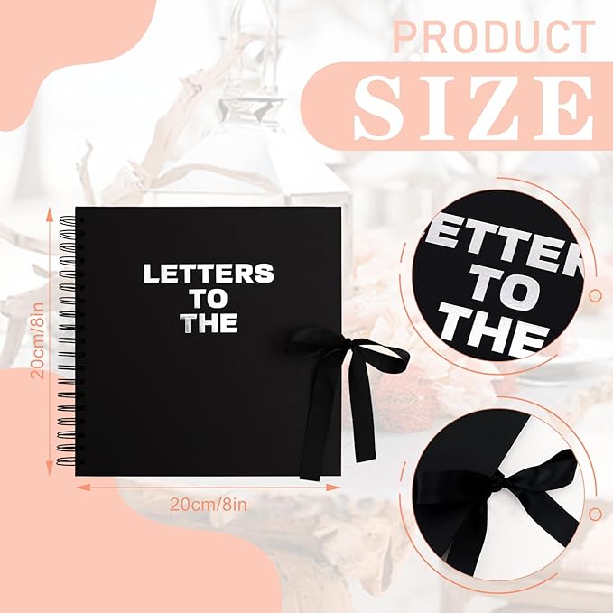 BINBE 8 x 8 Inch Letters to The Bride Scrapbook Kit DIY Blank Paper Scrapbook Photo Album Wedding Memory Book Bridal Guest Book Sign with Pearl Stickers, Letter Patches, Bows Black