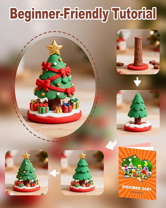 Polymer Clay Kit, 50 Colors Oven Bake Clay with 20 Sculpting Tools and 9 Accessories, Non-Sticky Modeling Clay for Kids DIY Crafts, Birthday and Christmas Gift for Beginners
