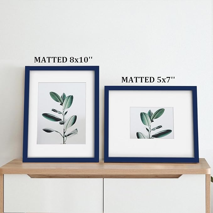 Egofine 11x14 Picture Frames 4PCS Covered by Plexiglass, Made of Solid Wood, Display Pictures 8x10/5x7 with Mat or 11x14 Without Mat for Table Top and Wall Mounting, Navy Blue