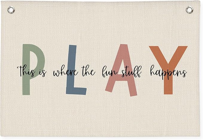 Playroom Wall Decor, Boho Classroom Kids Room Canvas Banner Wall Hanging Flag, This is Where All The Fun Stuff Happens Banner