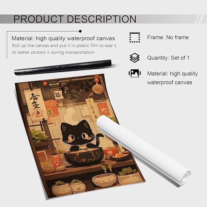 Noodle Black Cat Poster,Tonkine Cat Print,Edo Period Ramen Noodles Art,Ramen Stall Print,Vintage Ramen Print,Japan Black Cat Poster,Eating Hungry Cat For,Kitchen Wall Art24x36Unframed