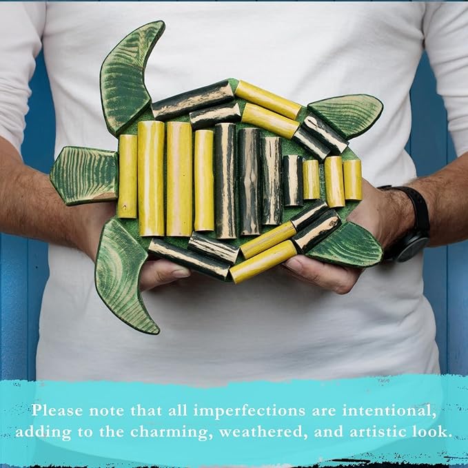 Mint Bucket Brands Driftwood Turtle Nautical Wall Decor - 11" x 10" Handmade Wooden Rustic Coastal Wall Art for Living Room, Bedroom, Office, Bathroom - Ocean Beach Decoration (Paddle)