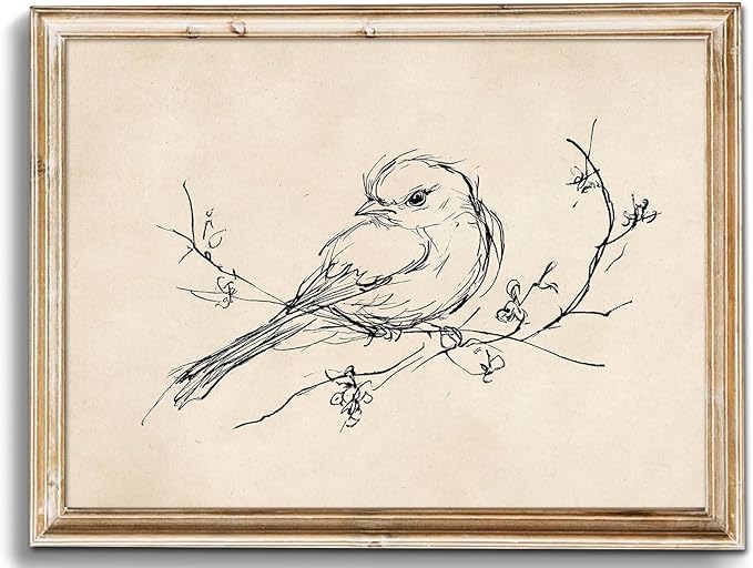 uniro Vintage Wall Art Prints Farmhouse Decor Bird Sketch Canvas Oil Painting Neutral Bird Line Drawing Beige Decor Minimalist Spring Artwork Pictures for Bedroom Gallery Living Room De cor (8" x 10"-UNFRAMED)