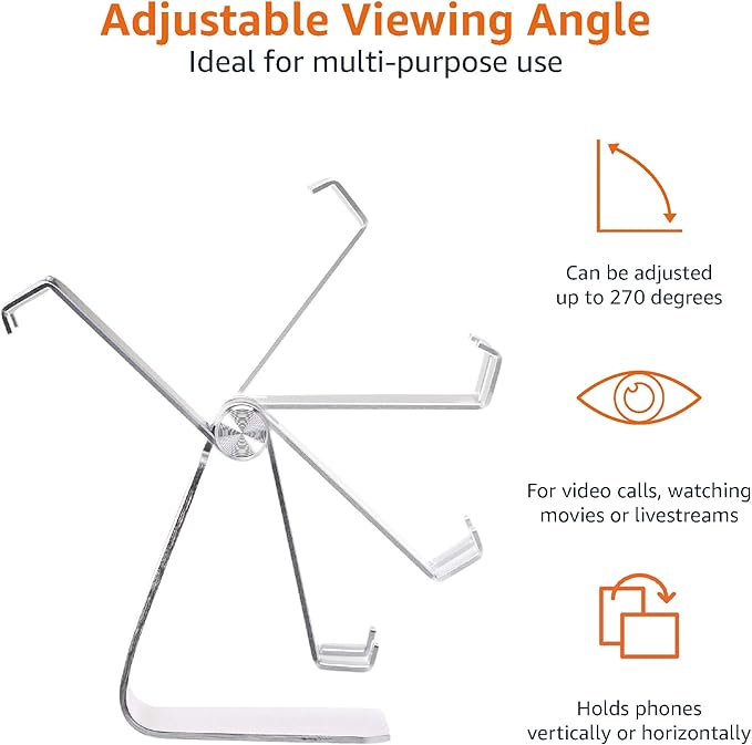 Amazon Basics Adjustable Aluminum Phone Stand for Cell Phones, iPhone and Android, 3.15 x 2.87 x 3.74 inch, Silver