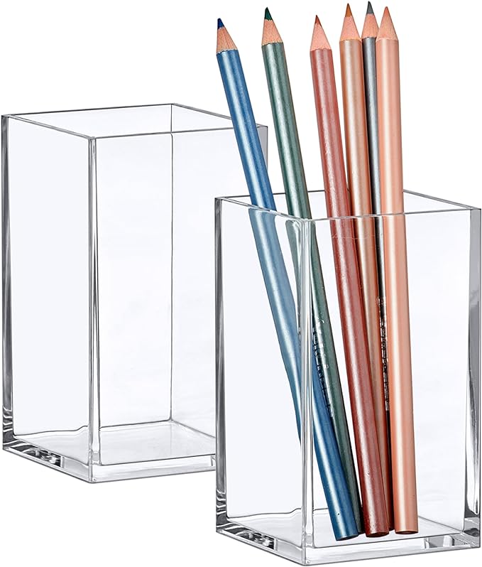 Amazing Abby - Penelope - 2-Pack Pen Holder, Acrylic Pen Holder, Clear Plastic Organizer for Office Supplies, Perfect Office Desktop Storage Solution for Pencils, Pens, Markers, Scissors, and More