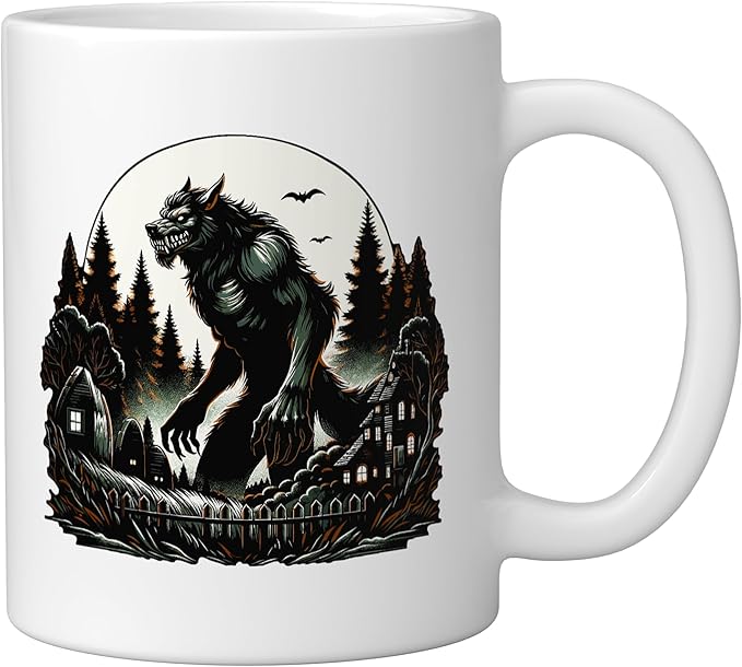 Aesthetic Werewolf Cryptid Ceramic Mug, White