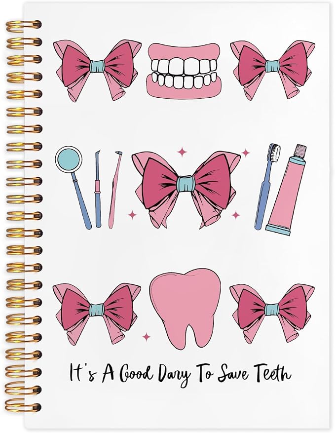 WUCHJ Dentist Gifts Notebook, Dental Hygienist Assistant Gifts Journal, Coquette Pink Bow Dental Spiral Notebook Journal for Note Taking, Dentist Office Supplies, 5.5x8.3 Inch