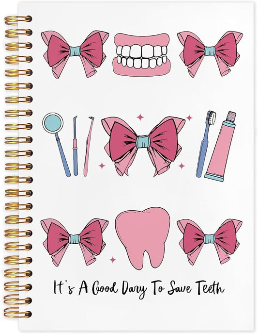 WUCHJ Dentist Gifts Notebook, Dental Hygienist Assistant Gifts Journal, Coquette Pink Bow Dental Spiral Notebook Journal for Note Taking, Dentist Office Supplies, 5.5x8.3 Inch