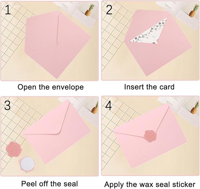20 Pack Pink Envelopes 5x7 for Invitation, A7 Invitation Envelope with Wax Seal Sticker for Birthday, Weddings, Graduations, Greeting Cards, Baby Shower Invite