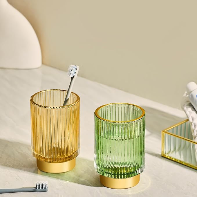 Makeup Brush Holder Organizer,Toothbrush Holders,Desk Pen Pencil Holder,Multifunctional Vintage Glass Brush Cup（L/White/A3-9-US）