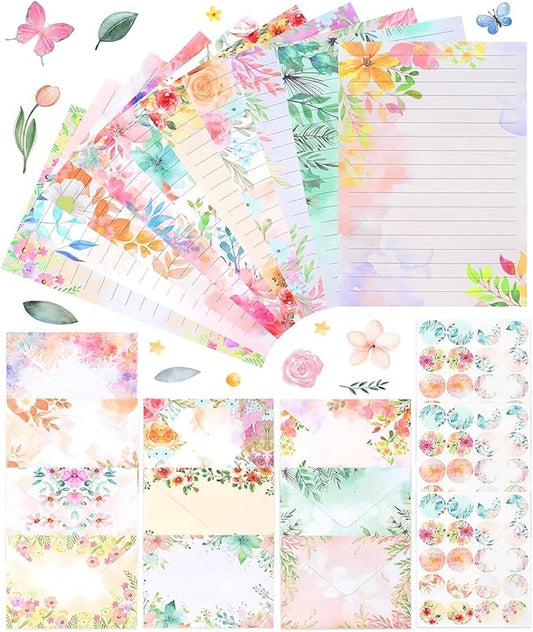 160 Pcs Stationery Paper Envelopes Set Includes 50 Lined Writing Paper & 50 Envelopes with 60 Colorful Round Dot Stickers, Cute Vintage Floral Letter Writing and Stationery Paper Envelopes(10Style)