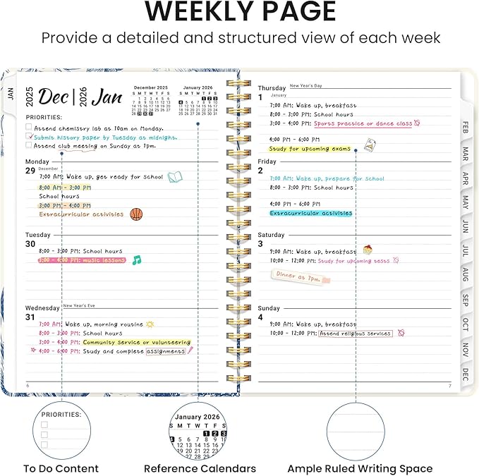 2026 Planner, Weekly and Monthly Calendar Planner for Women, Jan 2026 - Dec 2026, Hardcover Planning Agenda book with Tabs, Spiral Bound, Inner Pocket, Perfect for School Office Supplies, 8.5" x 11" - Blue Elegance