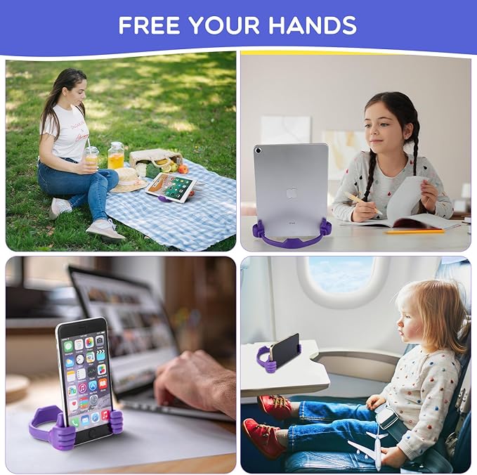 Yaomiao 8 Pcs Thumbs up Cell Phone Stands Universal Cell Phone Holder Flexible Mobile Phones Stand Adjustable Smartphone Stand Holder for Desk Offices Bedrooms Airplanes Travel(Purple)