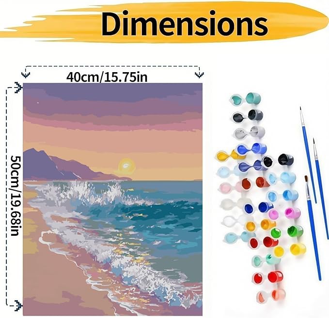 BYGFHLYW Paint by Numbers Kit for Adults Beginners, Seaside Beach Landscape Easy Adult Paint by Number Kits On Canvas, DIY Acrylic Oil Painting Kits for Home Wall Decor 16x20Inch