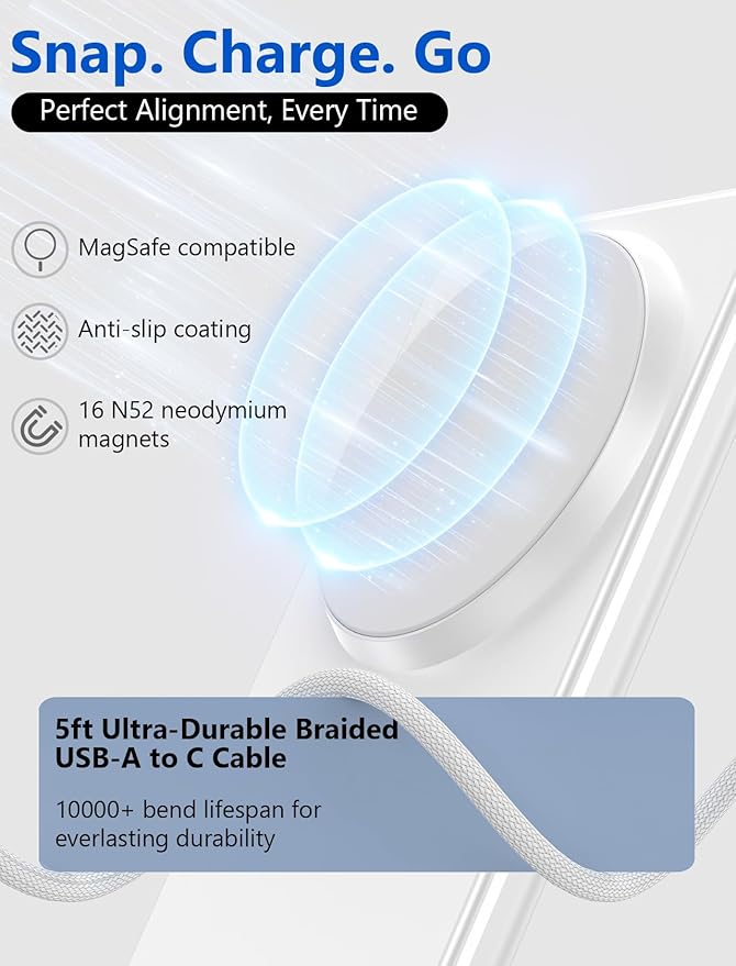 Mag.Safe Charger - iPhone Charger Stand, Magnetic Fast Wireless Charger for iPhone 17/16/15/14/13/12 Series - White