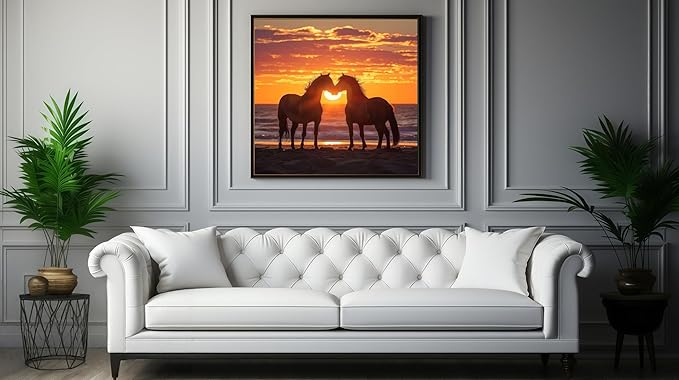 JYXSJYYD Paint by Numbers Kit for Adults Beginner,Sunset Beach Horse Paint by Number Kits Canvas Without Framed,DIY Acrylic Oil Painting Adults Paint by Numbers Kits for Home Wall Decor 16x16 Inch