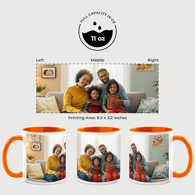 Personalized Mug, Custom Ceramic Mug with Photo and Text, 11oz, Pack of 20, Glossy Coffee Cup, Perfect for Christmas, Secret Santa or as Holiday Gift for Family or Friends, White/Orange