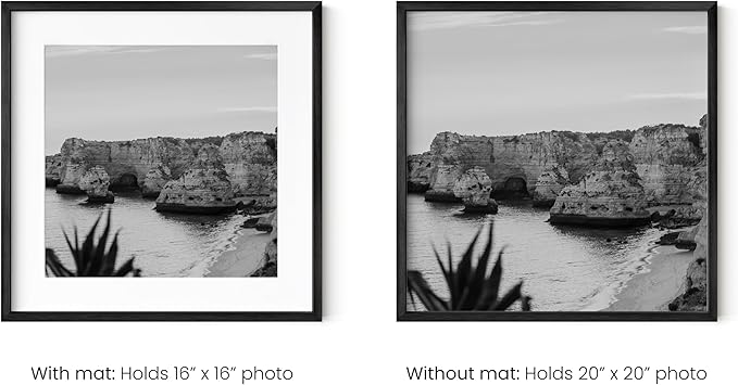 HAUS AND HUES 20x20 Black Metal Picture Frames Matted to 16x16 - Features Premium Aluminum & Hanging Hardware, Shatterproof Plexiglass - Ideal for Home, Room, Office (20x20 in, Black, Set of 15)