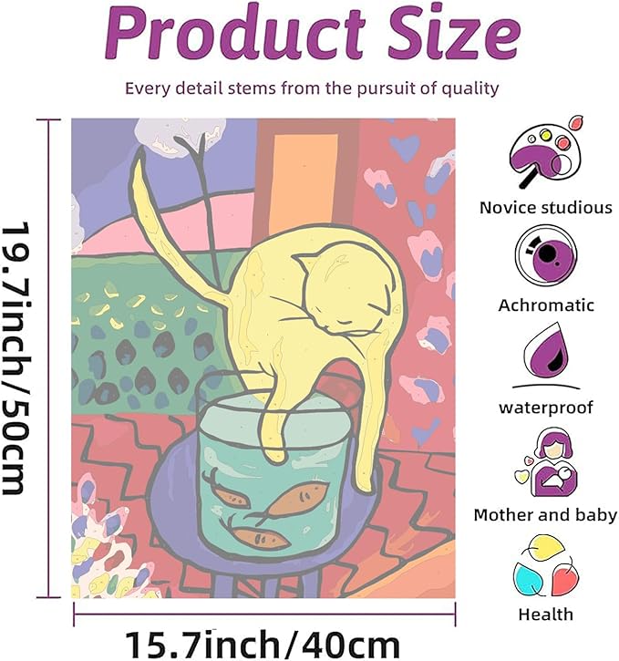 Paint by Numbers Kit for Adults Beginners,Abstract Catfish Frameless Beginner DIY Acrylic Watercolor Oil Painting,Animal Digital Painting for Home Wall Decoration and Gifts (16x20 inches)