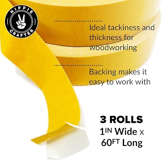 HIPPIE CRAFTER 3 Pack Double Sided Tape for Woodworking, 1 Inch Wide Heavy-Duty Sticky Tape for CNC Machines and Routing Templates, 60 Feet Each, 180ft Total