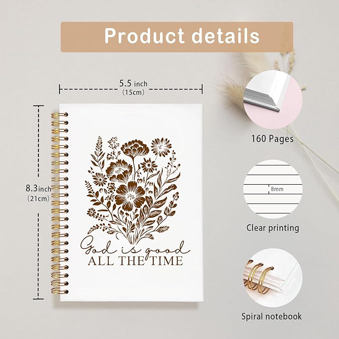 Christian Journals for Women,God is Good Notebook Journal,Prayer Journal for Woman,Faith Notebook for Note Taking,Christian Gifts for Women,Spiral Hardcover A5