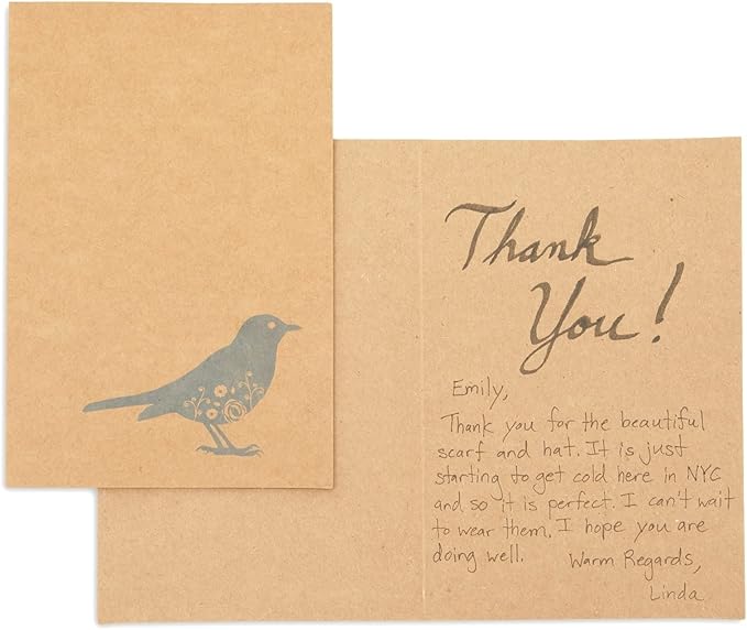 Best Paper Greetings Blank Note Cards with Bird Design - 4 x 6 In, Brown, 36-Pack, Rustic - Kraft Paper Notecards & Envelopes