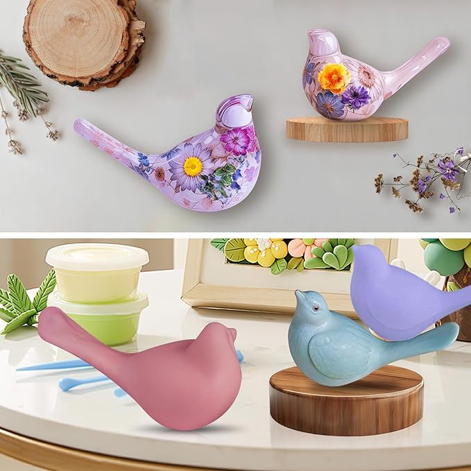 2PCS Bird Silicone Molds, Fuehbur 3D Bird Epoxy Resin Moulds Set with Floral Design, Animal Resin Casting Set Concrete Unique Display Mold DIY Crafts Halloween Christmas Decor