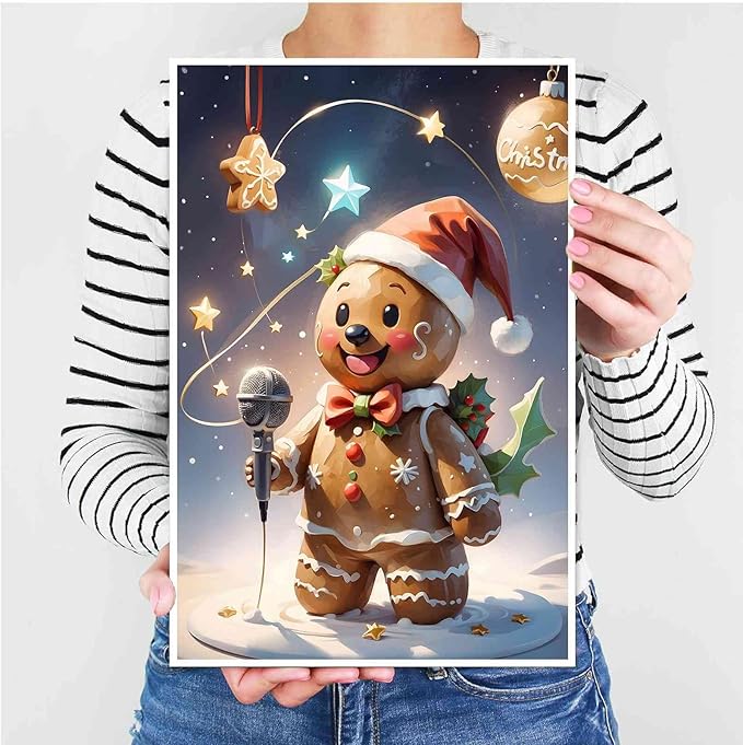 Canvas Wall Art festive gingerbread character Funny Christmas Poster Trendy Christmas Decor 20x30in-UnFramed