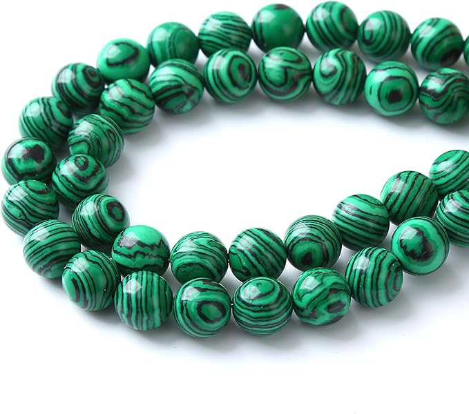 90pcs 8mm Synthetic Green Malachite Beads Natural Stone Round Loose Spacer Beads for Jewelry Making DIY Necklaces Bracelets 2 Strand 32"