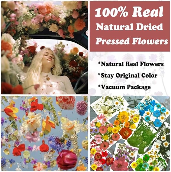 185 Pcs Pressed Dried Flowers for Resin Molds, Natural Real Flowers Leaves for DIY Art Crafts, Scrapbooking, Epoxy Jewelry, Candle, Soap Making, Nails Decors