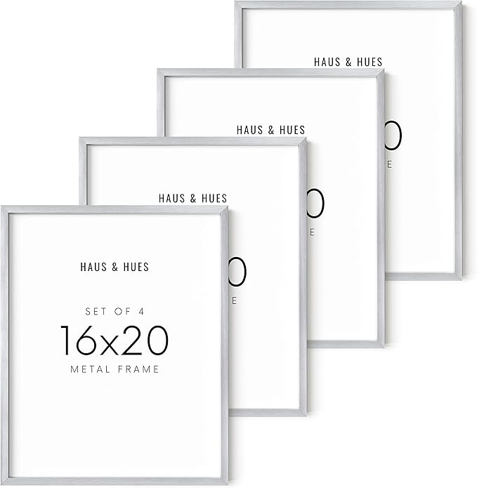 HAUS AND HUES 16x20 Silver Metal Picture Frames - Set of 4 Modern Aluminum Frames for Posters, Artwork, or Prints (16x20 in, Silver, Set of 4)