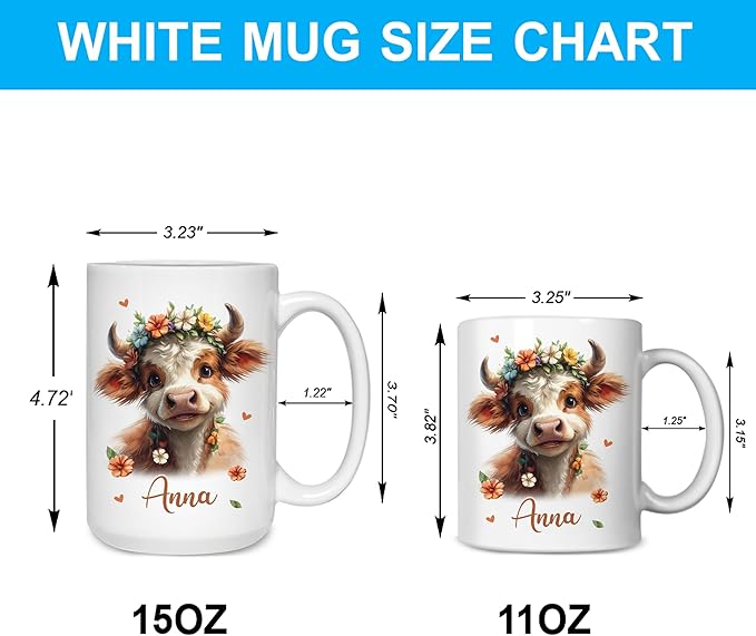 Hyturtle Personalized Highland Cow Mug - Custom Coffee Cup for Animal Lovers - Ceramic 11oz-15oz