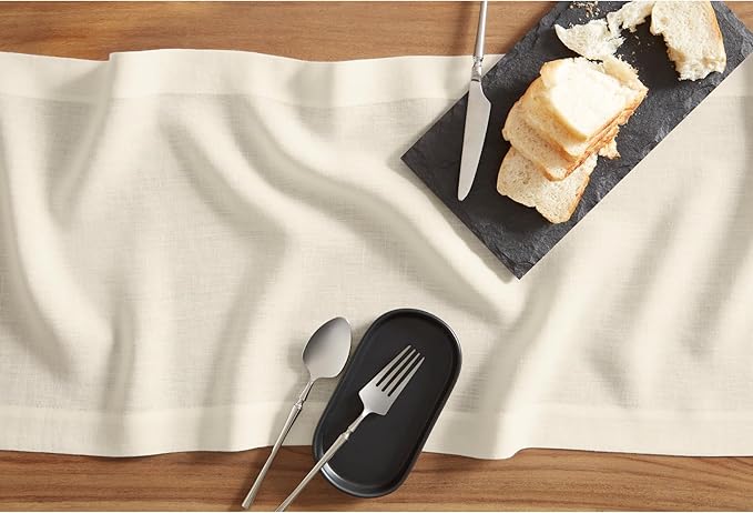Solino Home 100% Pure Linen Ivory 48 Inches Table Runner - 14 x 48 Inch for Coffee Tables and Dressers - Sonoma Collection - Spring, Easter, Winter Decor